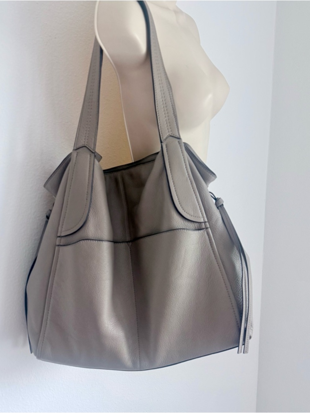 Vince Camuto Leather Mara Tote Tranquility/Beige/Gray Minimalist Neutral Purse